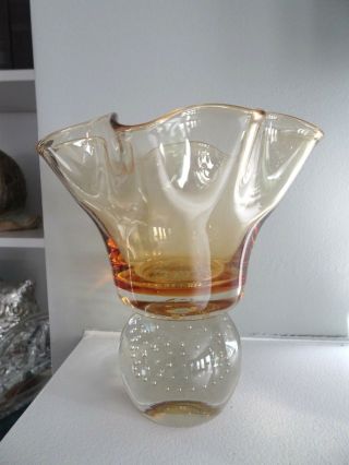 Vintage ERICKSON Art Glass Controlled Bubble PAPERWEIGHT Base VASE MCM Bowl 2