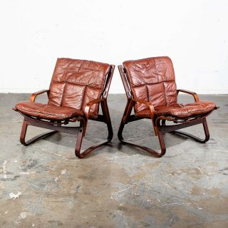Mid Century Danish Modern Lounge Chair Teak Wood Faux Leather Brown Denmark Mcm