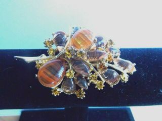 Vintage Art Signed With Amber Color Glass Rhinestones