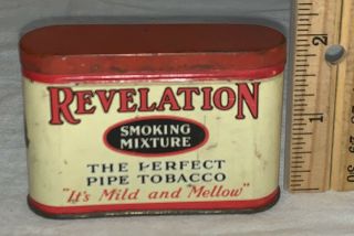 Antique Revelation Smoking Mixture Tin Litho Vertical Pocket Tobacco Can Vary 1