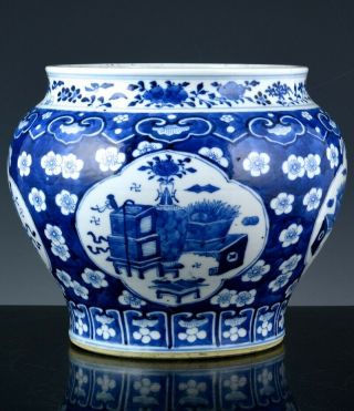 Fine Chinese Blue & White Precious Objects Prunus Brush Pot Vase Kangxi Marks