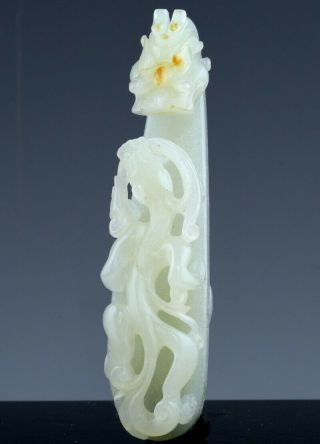 Fine 18/19thc Chinese Carved White Jade Dragon Figural Silk Robe Belt Hook 2
