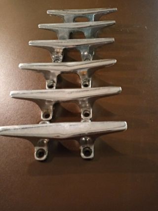 6 - Vintage Boat Cleats,  Chrome 4.  5 Inches