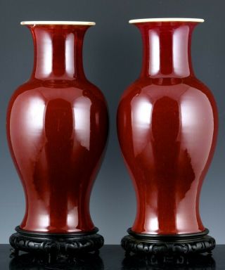 PAIR LARGE ANTIQUE CHINESE LANGYAO RED FLAMBE SANG DE BOEUF PORCELAIN VASES 4