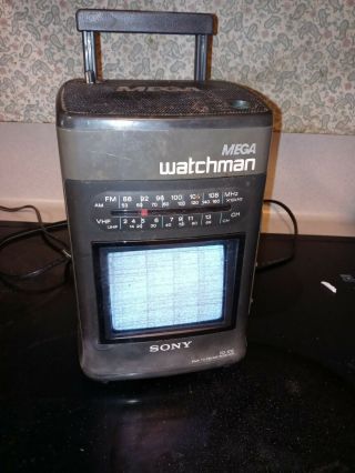 Vintage Sony Mega Watchman Fd - 510 Portable B&w Tv Fm/am Radio And Tv
