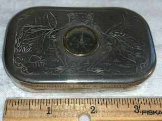 Antique Rose Leaf Chewing Tobacco Compass Metal Pocket Case Box Tin P Lorillard