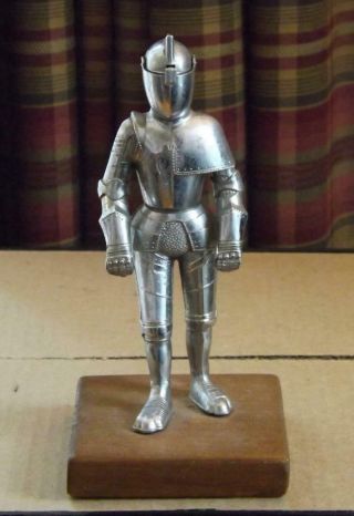 Medieval Knight In Armor Cigarette Lighter Mid Century Modern Wood Base 7 "