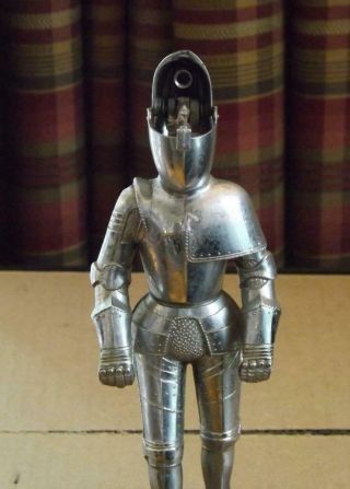 Medieval Knight In Armor Cigarette Lighter Mid Century Modern Wood Base 7 