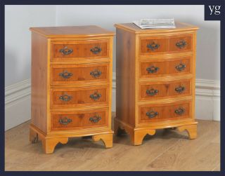 Georgian Style Yew & Walnut Serpentine Bedside Chests Of Drawers Nightstands
