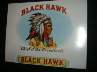 Rare Vintage Black Hawk Cigar Label - Chief Of The Broadleafs
