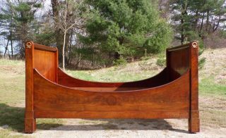 Antique 19th C French Empire Flame Mahogany Daybed Lit Bateau Twin Sleigh Bed