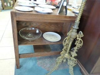 Antique Arts & Crafts Mission Oak Desk with Bookshelf Ends & Ink Well in Drawer 2