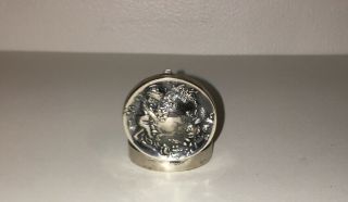 Antique Marked Sterling Silver Snuff Or Pill Box Probably Italy Cherub C.  1935