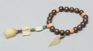 Chinese Antique Agarwood & Jade Prayer Beads