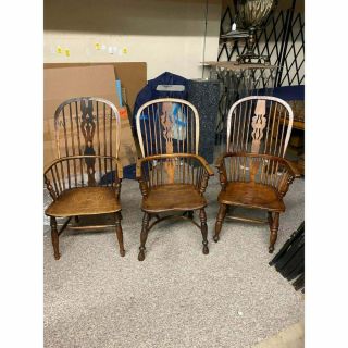 3 Antique English Windsor Arm Chairs (kitchen) Or Breakfast Room