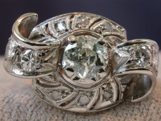 Antique Art Deco 18k Gold & Platinum Diamonds Bow Ring