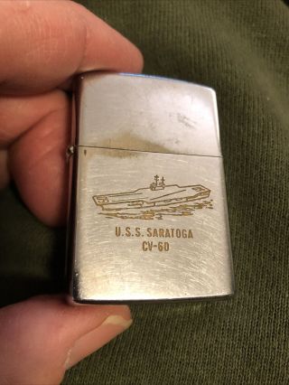 Vintage Zippo Lighter - Uss Saratoga Cv - 60 1972 Era Red