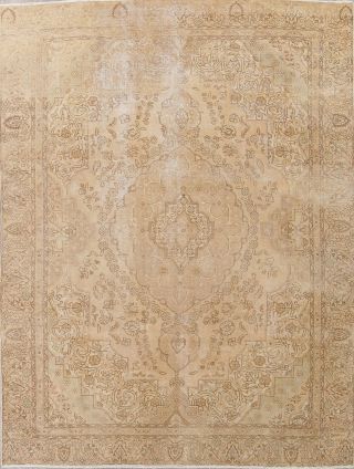 Antique Muted Tebriz Distressed Hand - Knotted Area Rug Traditional Carpet 9x12