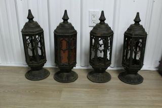 4 Antique Cast Iron Post Lamp Fence Exterior Lantern Light Architectural Finial