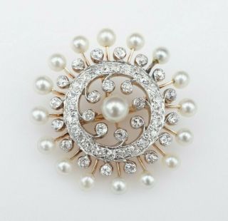 French Antique Platinum 18k Gold 1ct Diamond Pearl Pin Brooch Pendant Omc Og304