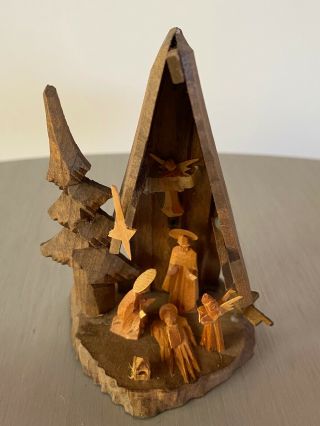 Vintage Oberammergau Hand Carved Wood Small Nativity Scene Manger Germany