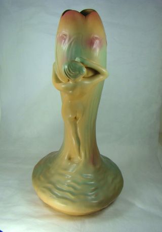 Van Briggle Pottery Huge " Water Nymph With Flower " Calla Lily Vase 20 Inch