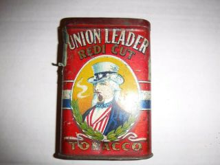 Union Leader Pocket Tobacco Tin,  " Uncle Sam " Gold Lettering