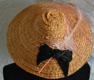 Antique Handmade Straw Hat For French Or German Small Fashion Doll
