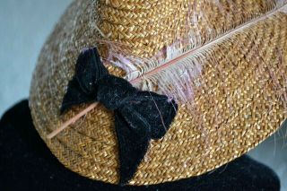 ANTIQUE HANDMADE STRAW HAT FOR FRENCH OR GERMAN SMALL FASHION DOLL 2