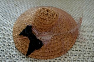 ANTIQUE HANDMADE STRAW HAT FOR FRENCH OR GERMAN SMALL FASHION DOLL 3