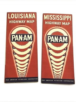 2 - Vintage 1942 Louisiana Mississippi Road Map - Pan - Am Petroleum Corp.  (pan - Am)
