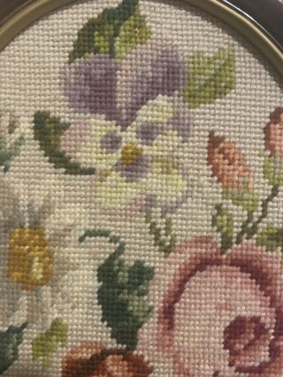 Vintage crewel embroidery flowers finished framed 2