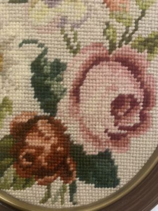 Vintage crewel embroidery flowers finished framed 3