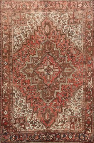 Vintage Geometric Traditional Area Rug Hand - Knotted Oriental Wool Carpet 8x10 Ft