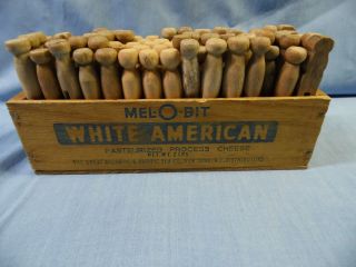 Vintage 72,  Antique Clothes Pins Wood Cheese Box Country Decor 4 Laundry Room