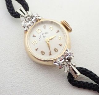 Vintage 14k Solid Gold Art Deco Diamond Elgin 21j Wristwatch Watch