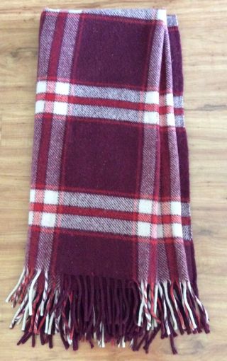 Vintage Horner Woolen Mills Red Plaid Australian Wool Stadium Blanket 50 X 50