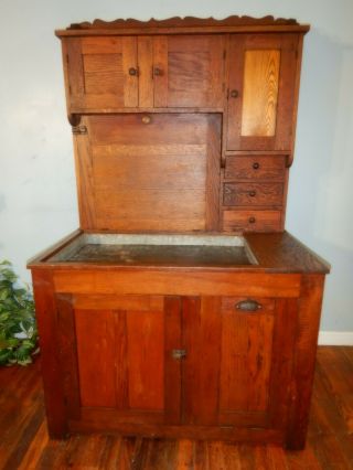 Antique Oak Dry Sink Hutch Kitchen Cupboard Early Hoosier Type