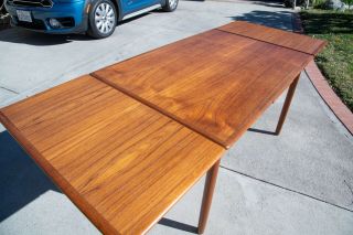 Mid - Century Modern,  Danish Modern Teak Dining Table With Two Pull - out Leaves 5