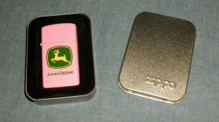 2007 John Deere " Pink " Zippo Lighter W/ Orange Seal Never Burned