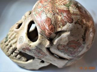 Pre Columbian Mayan Skull,  Glyphs 6 " Prov
