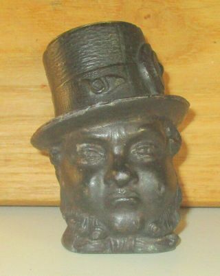 Antique 19th C.  Bronzed Spelter Figural Man In Top Hat Match Holder