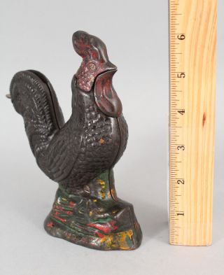 19thC Antique KYSER & REX Mechanical Painted Cast Iron ROOSTER Bank, 2