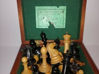 Antique Jaques Staunton Chess Set Weighted 3 1/2 " Kings C1875 Tarrasch Boxed