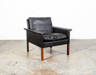 Mid Century Danish Modern Lounge Chair Leather Hans Olsen Black Arms Cs Glostrup
