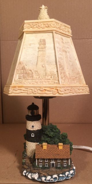 Vintage Lighthouse Accent Lamp Reverse Painted Plastic Lampshade (scenic) 3d