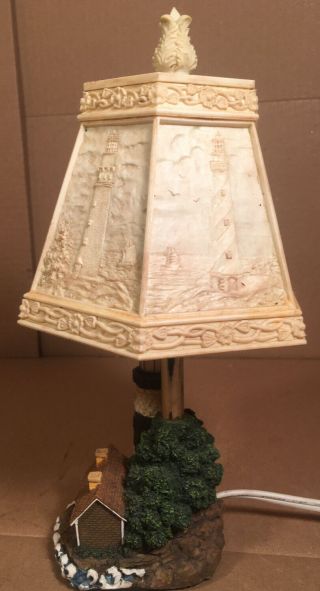 Vintage Lighthouse Accent Lamp Reverse Painted Plastic Lampshade (Scenic) 3D 2