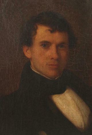 19thC Antique 1830s American Portrait Oil Painting,  Man w/ Quill Pen 4