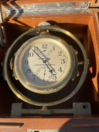 WWII HAMILTON SHIP MOUNTED CHRONOMETER CLOCK WATCH MODEL 22 - 21 Extra Box 3