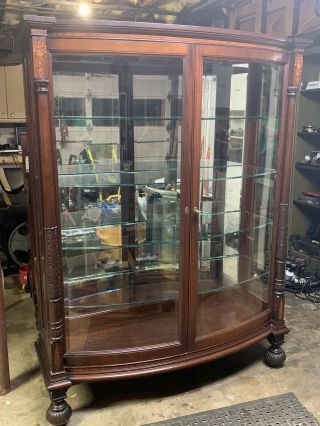 Antique 2 Door Curved Glass Mahogany China Cabinet Am.  Empire 1920s